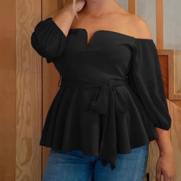 Boho plus  burgundy off shoulder peplum blouse - Picture 5 of 16